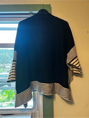 Black Poncho Sweater with White iStriped Trim